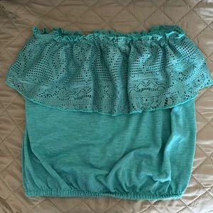 Teal Blue/Green Ruffle Tube Top Small
